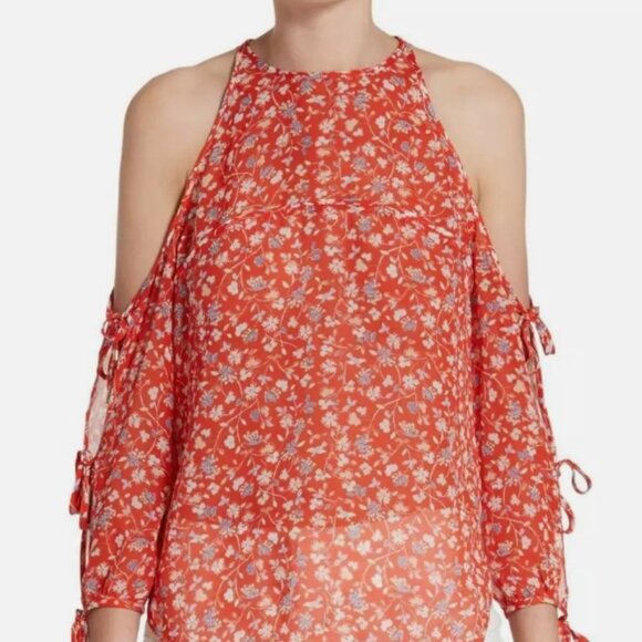 NWOT Veronica Beard Flynn Floral Silk Cold Shoulder Halter Neck Blouse XS $344 - Picture 5 of 13